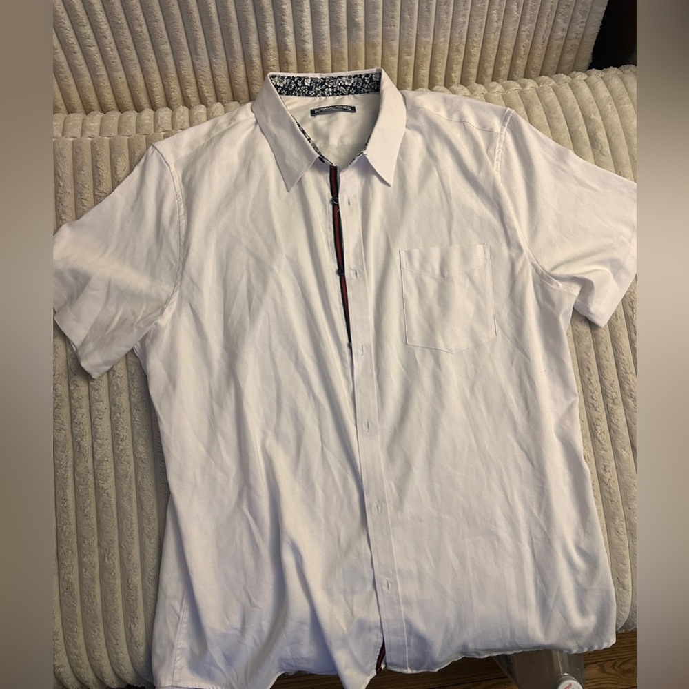 * PJ PAUL JONES Shirt Mens 2XL WHITE Short Sleeve Button Up Camp Collar
